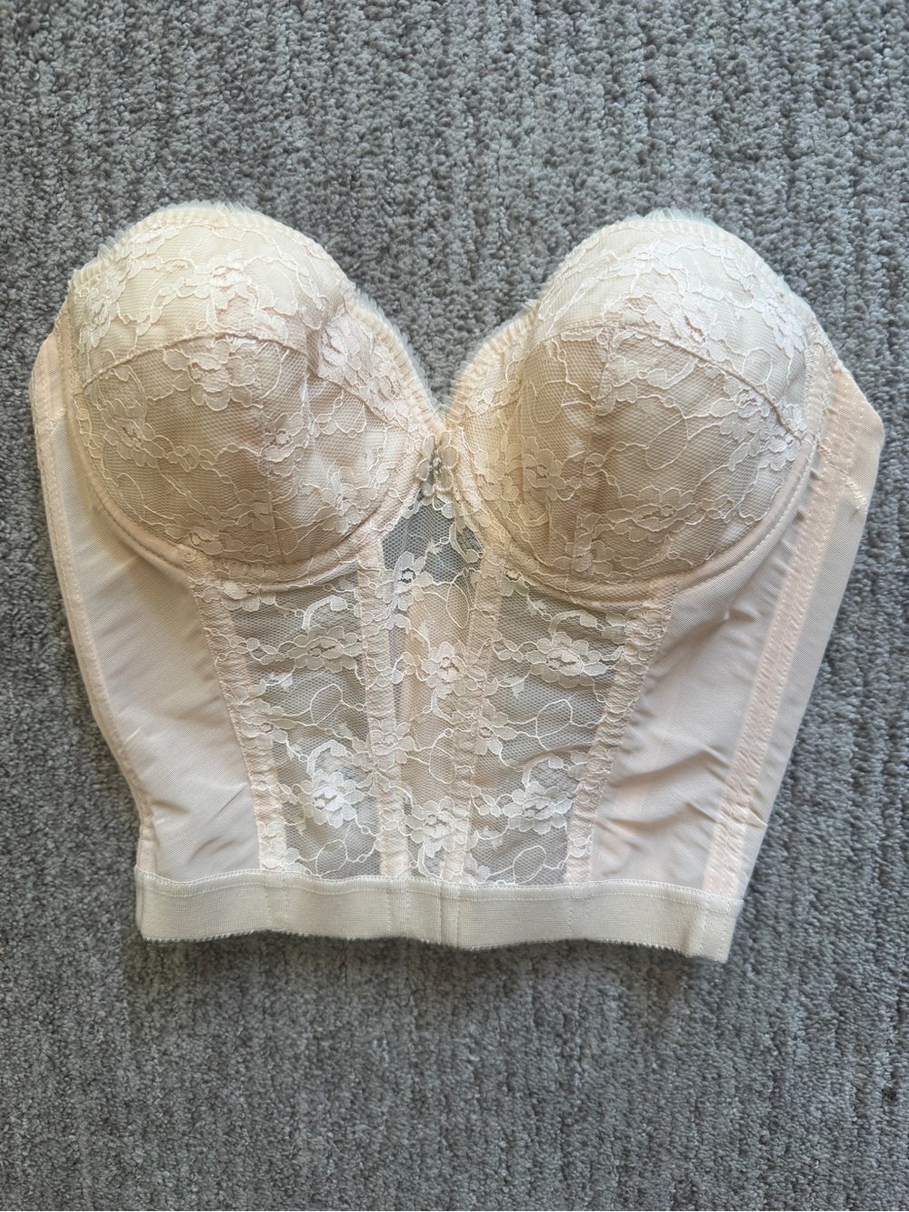 Vintage 70s I. Magnin Lace Longline Bustier Bra Top - Light Peach - 34B - XS